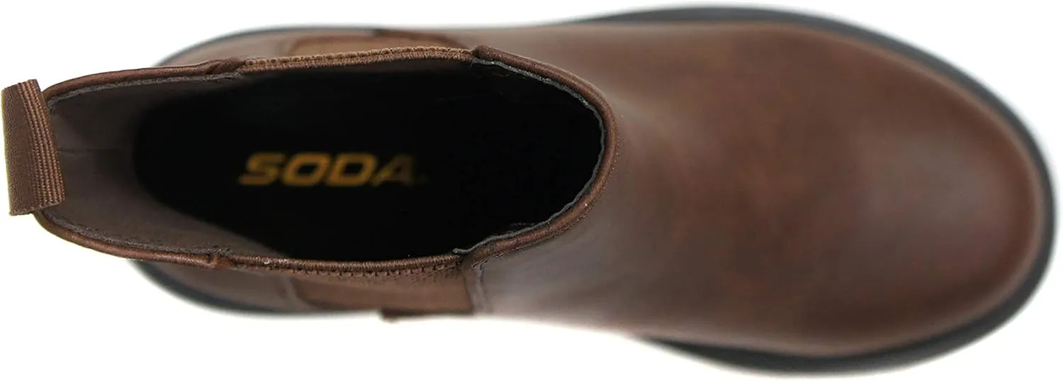 Soda Pilot ~ Women Lug Sole Low Heel Chelsea Fashion Ankle Bootie w/Double Elastic Gore