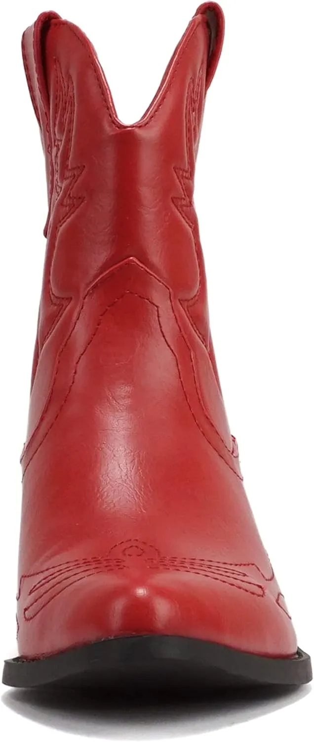 Soda RIGGING ~ Women Western Stitched Pointe Toe Low Heel Ankle Mid Shaft Boots