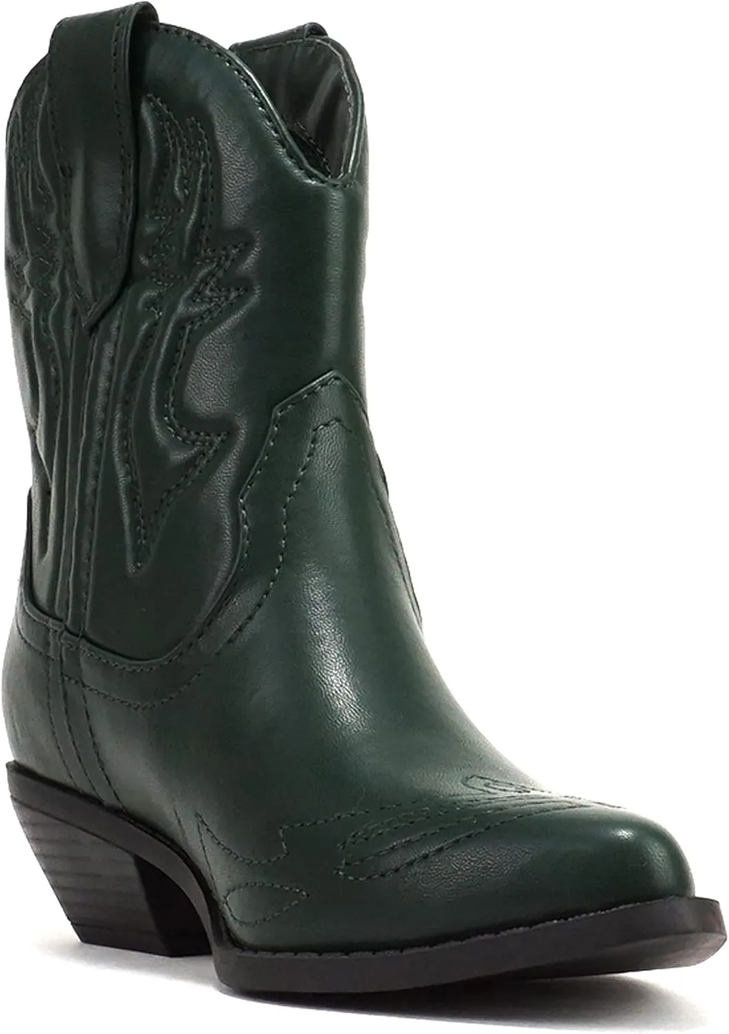 Soda RIGGING ~ Women Western Stitched Pointe Toe Low Heel Ankle Mid Shaft Boots