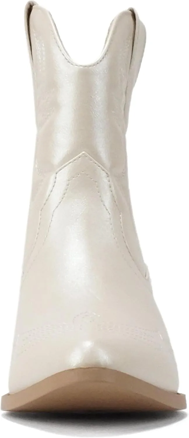 Soda RIGGING ~ Women Western Stitched Pointe Toe Low Heel Ankle Mid Shaft Boots