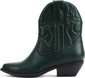 Soda RIGGING ~ Women Western Stitched Pointe Toe Low Heel Ankle Mid Shaft Boots