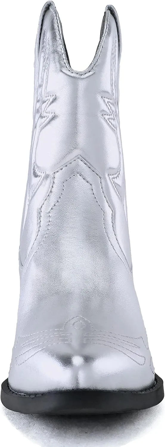 Soda RIGGING ~ Women Western Stitched Pointe Toe Low Heel Ankle Mid Shaft Boots