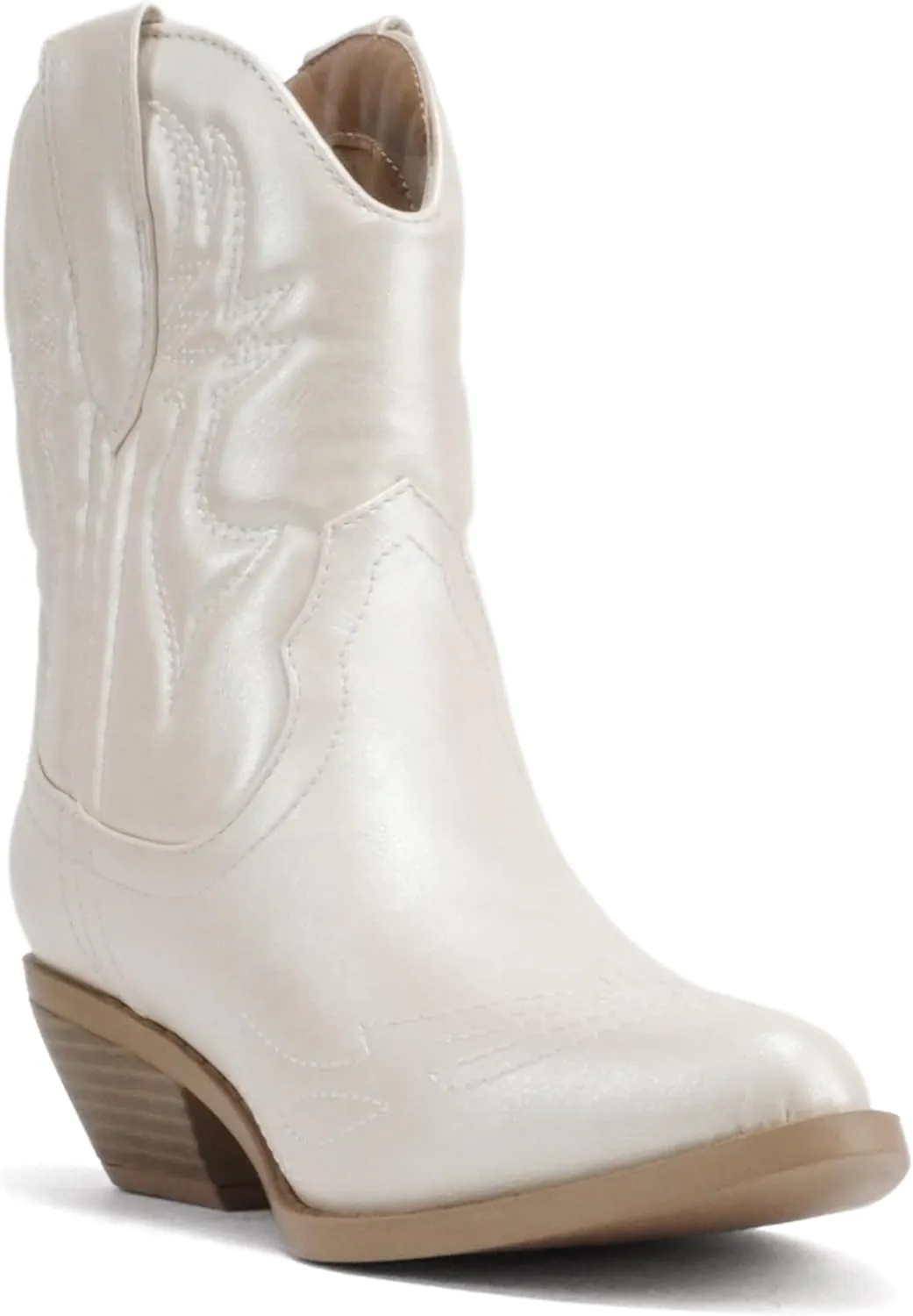 Soda RIGGING ~ Women Western Stitched Pointe Toe Low Heel Ankle Mid Shaft Boots