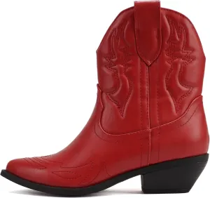 Soda RIGGING ~ Women Western Stitched Pointe Toe Low Heel Ankle Mid Shaft Boots