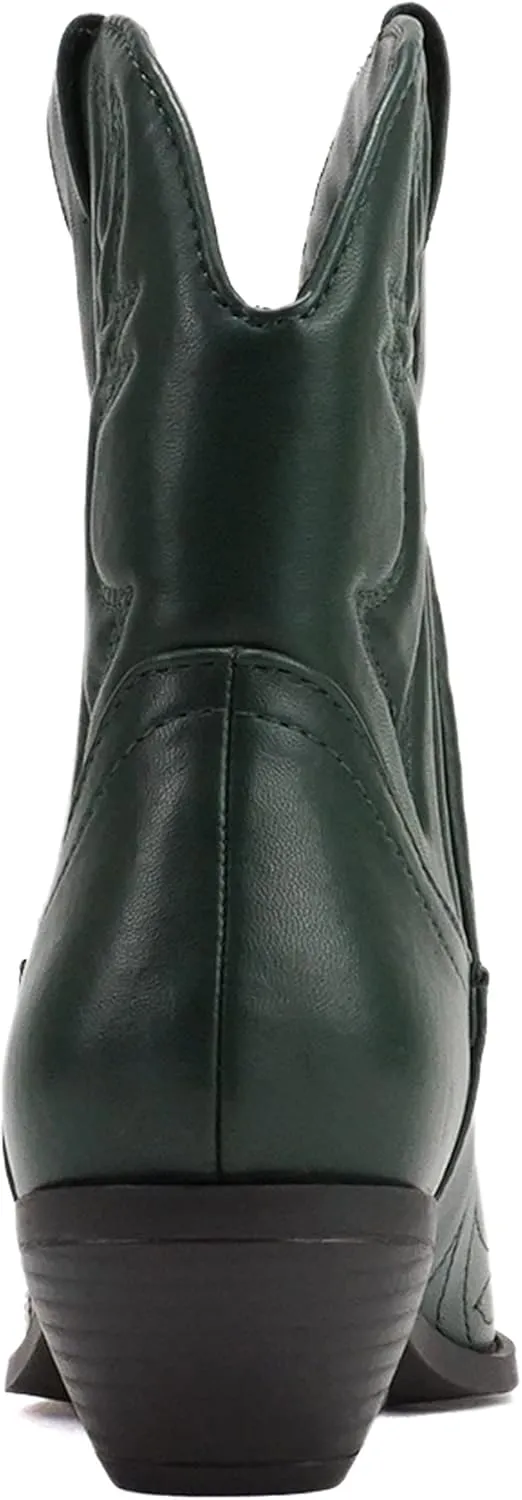 Soda RIGGING ~ Women Western Stitched Pointe Toe Low Heel Ankle Mid Shaft Boots