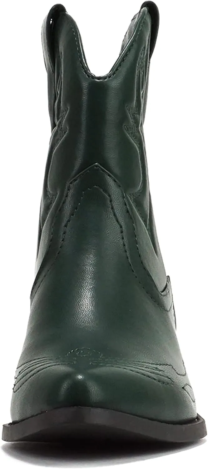 Soda RIGGING ~ Women Western Stitched Pointe Toe Low Heel Ankle Mid Shaft Boots