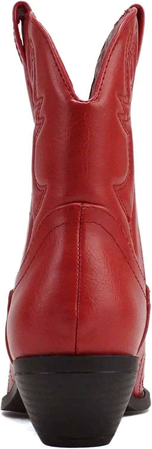 Soda RIGGING ~ Women Western Stitched Pointe Toe Low Heel Ankle Mid Shaft Boots