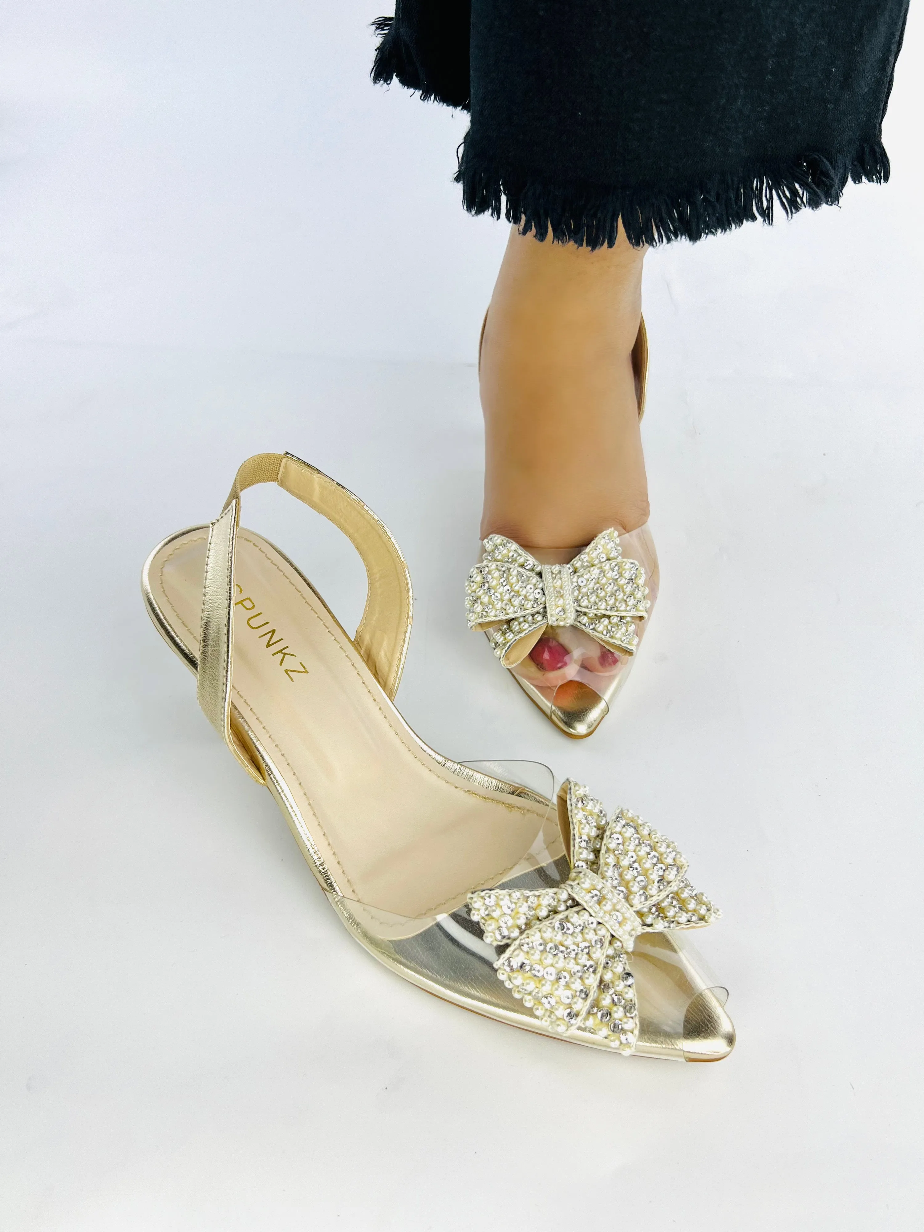 Spunkz Cinderella Gold Bow Tie Heel-11036