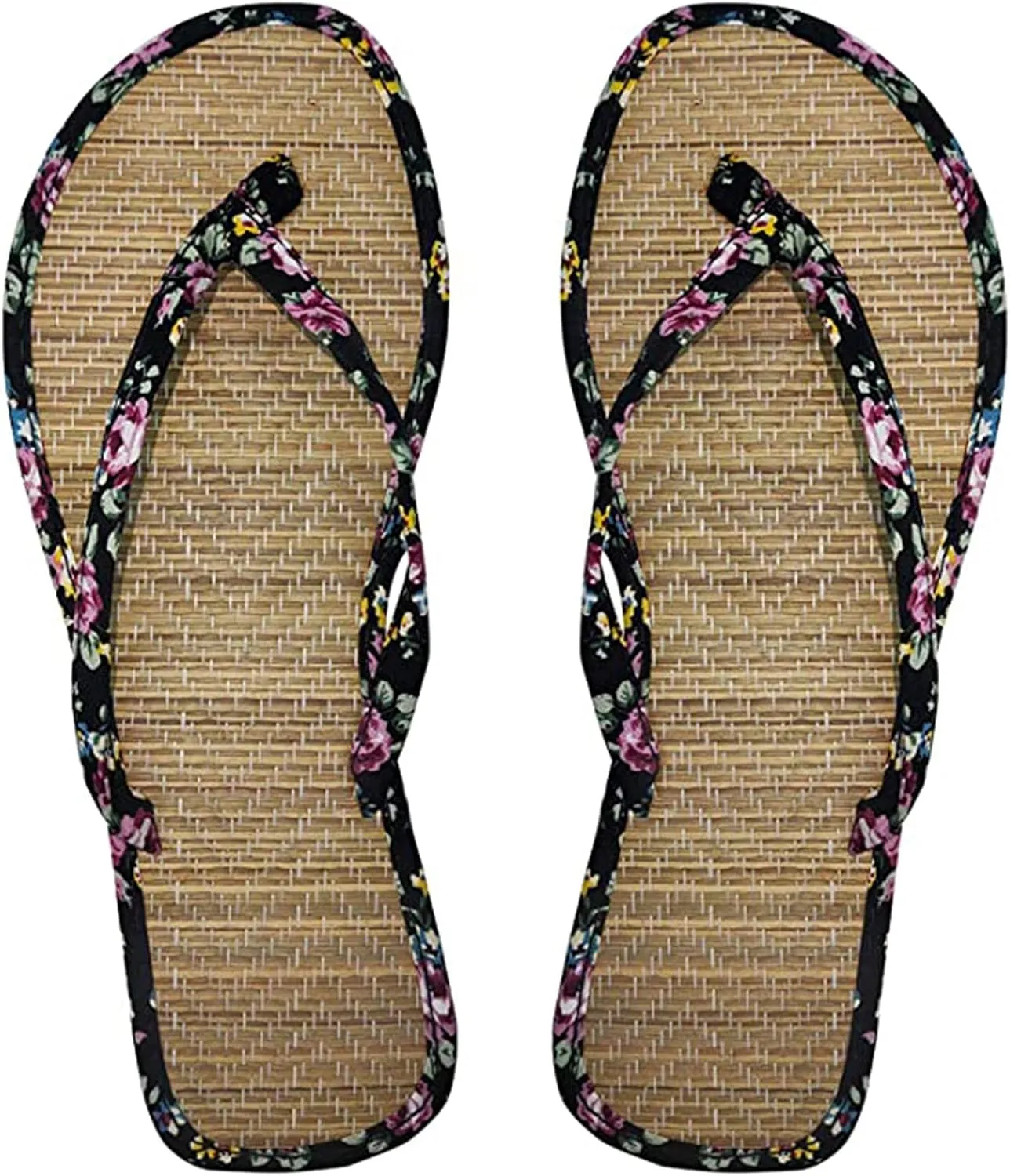 Straw Slippers, Flip Flop Bamboo Laminated Detail Straw Straw Women Comfortable Flip Flop Slippers Unisex-Adult Slippers, Beach Shoes Couple Sandals,Black (Black 36eu)