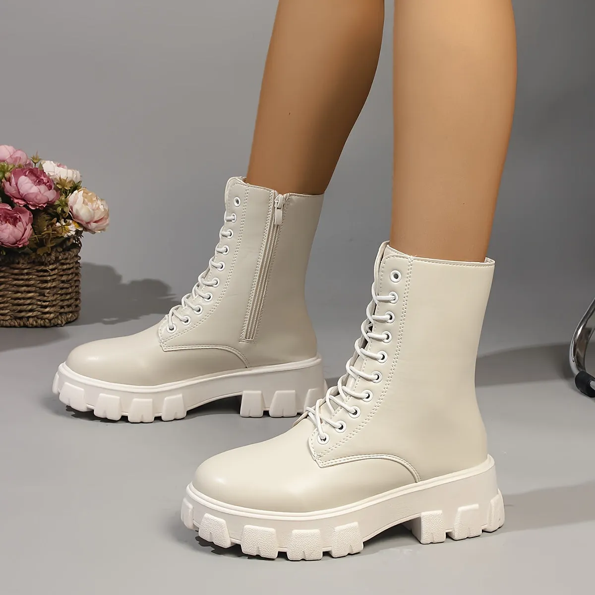 Stylish Lace-Up Platform Boots