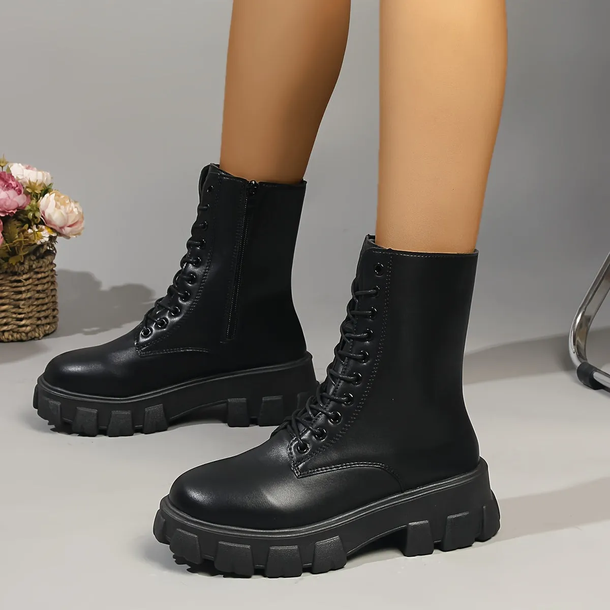 Stylish Lace-Up Platform Boots