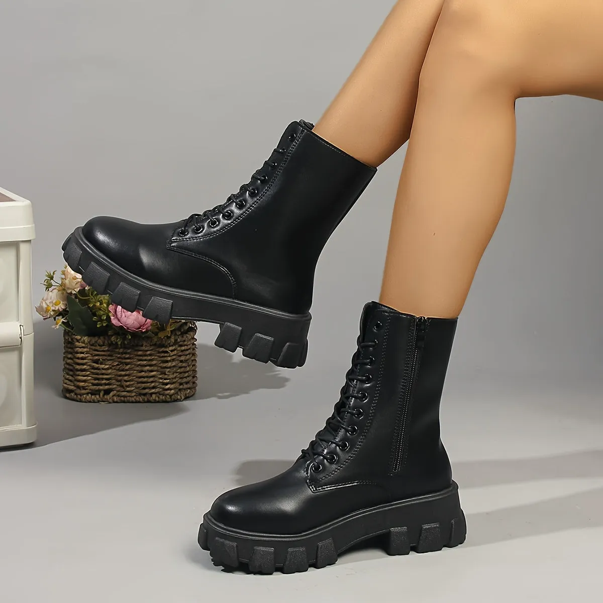 Stylish Lace-Up Platform Boots