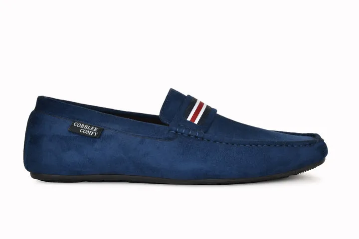 Suede Loafers for Men with Stripe  Blue