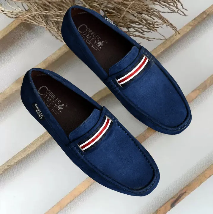 Suede Loafers for Men with Stripe  Blue