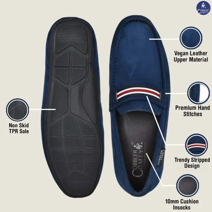 Suede Loafers for Men with Stripe  Blue