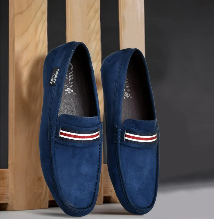 Suede Loafers for Men with Stripe  Blue