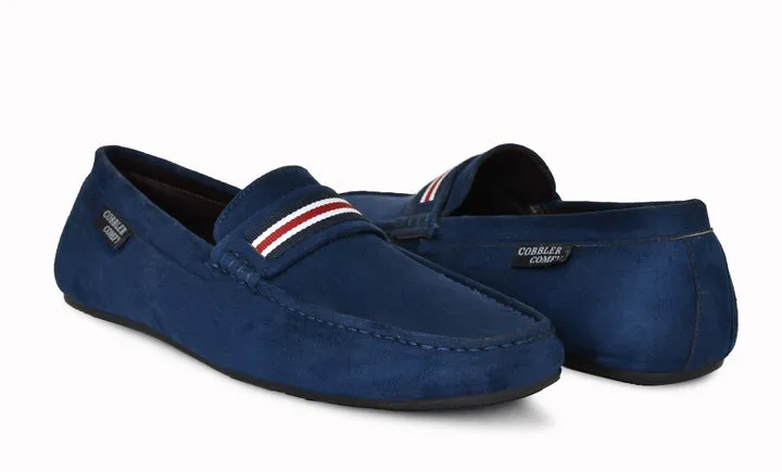 Suede Loafers for Men with Stripe  Blue