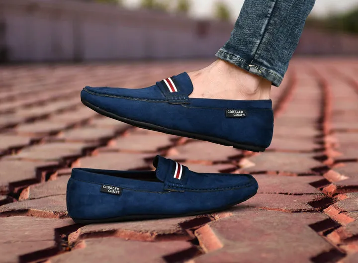 Suede Loafers for Men with Stripe  Blue