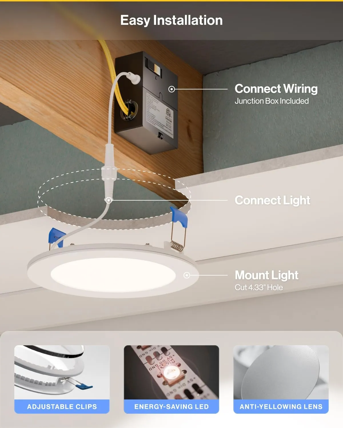 Sunco 12 Pack 6 Inch LED Recessed Light with Night Light, Canless Recessed Lighting, 1500 LM, 15W (150W Equivalent), Selectable CCT 2700K/3000K/4000K/5000K/6000K, Dimmable, with Junction Box.