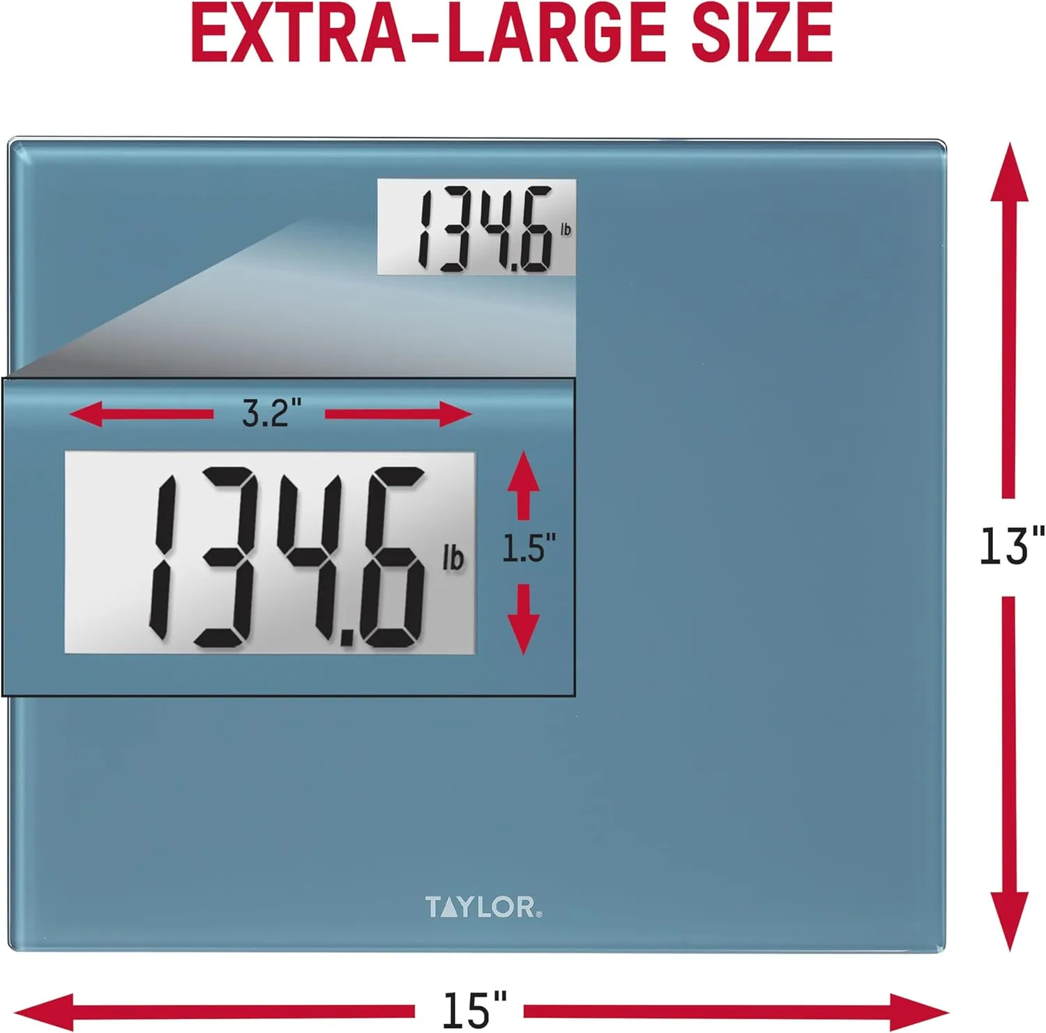 Taylor Digital Extra-Wide Extra High 500lb Capacity Bathroom Scale for Body Weight, Accurate High Precision and Ultra Wide Platform, Digital Weighing Machine for People, Easy-to-Read, Slate Blue