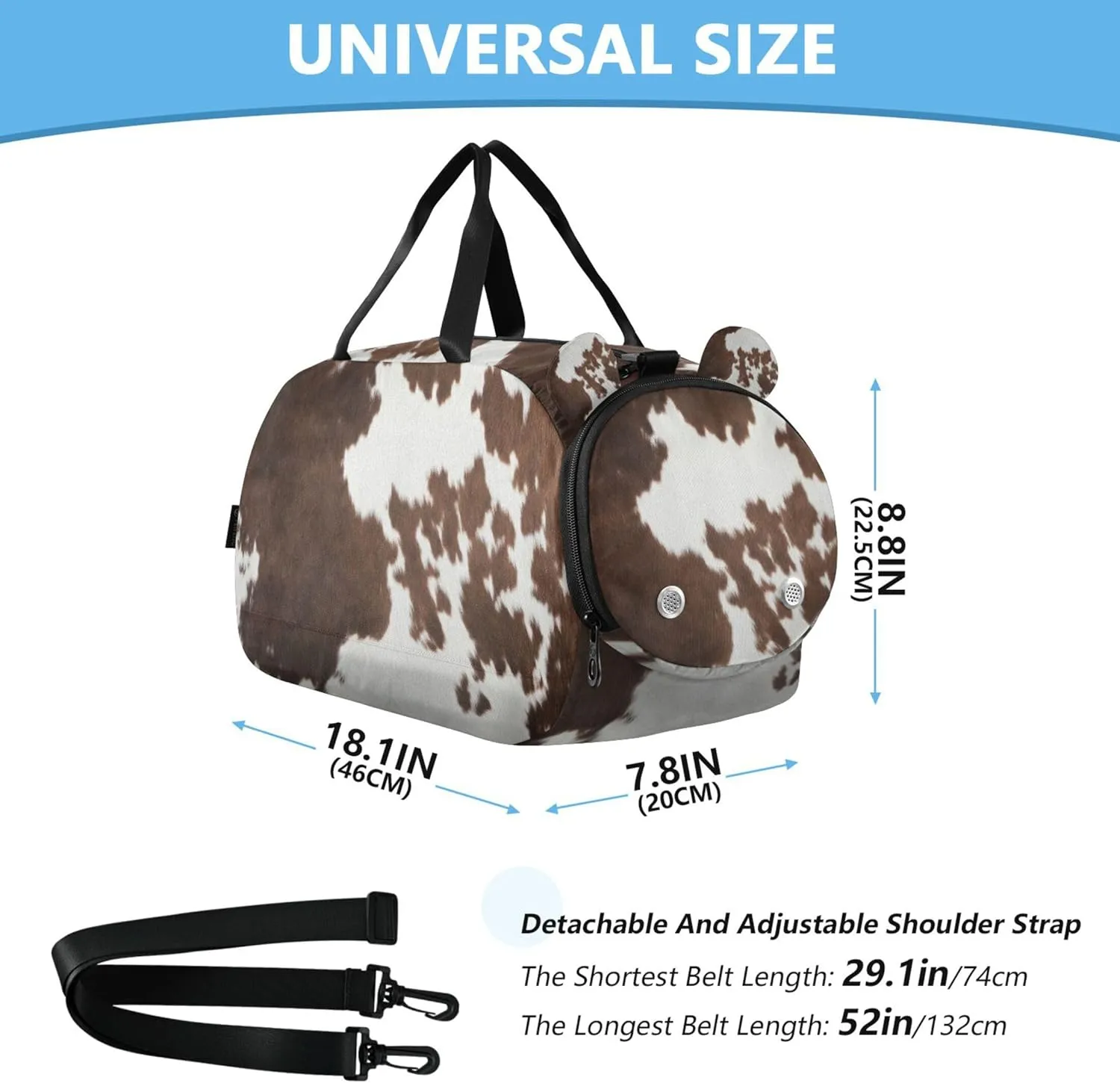 Western Cow Skin Texture Kids Duffel Bag with Shoes Compartment Large Capacity Carry On Overnight Bag for Travel, Swimming, Dance, Ballet