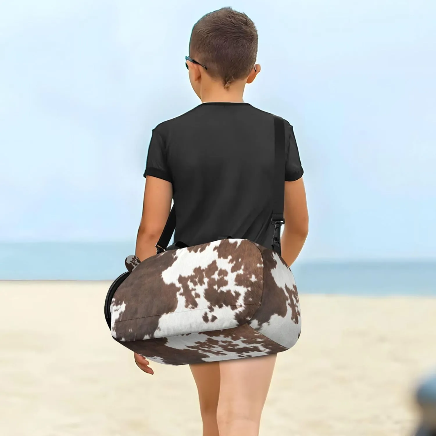 Western Cow Skin Texture Kids Duffel Bag with Shoes Compartment Large Capacity Carry On Overnight Bag for Travel, Swimming, Dance, Ballet