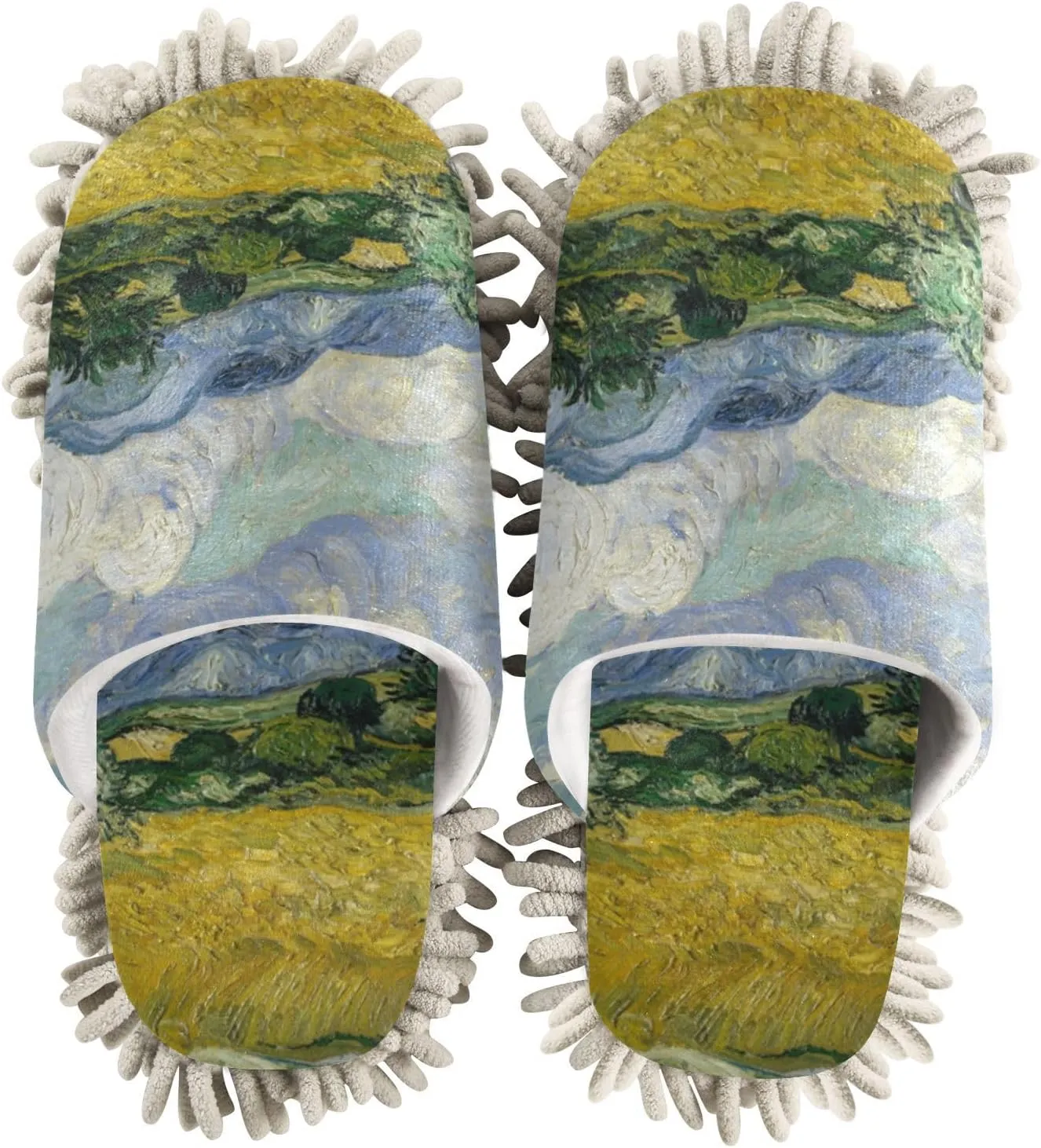 Wheat Field Mop Slippers for Floor Cleaning Dust Duster House Kitchen Mop Shoes for Women Men-M