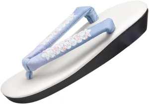 Woman’s Flip-Flop Embroidered Japanese Clogs Slippers,Japanese Traditional Clogs Geta Sandals,Printed Women's Kimono Soft Soled Grass Clogs Soles (Size:24.5cn/9.7in,Color:Blue)