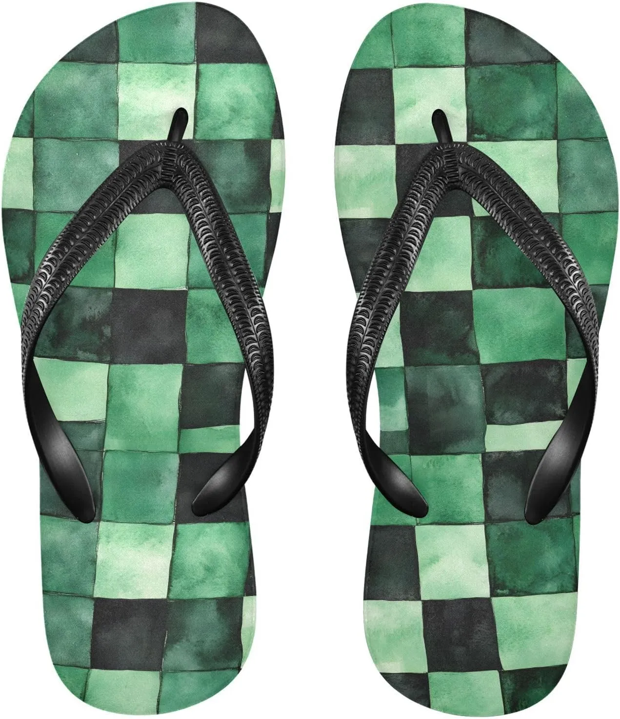 Women Flip Flop Sandals Casual Summer Sandal, Mens Flip Flops for Beach Outdoor-Watercolor Checkered Print XS