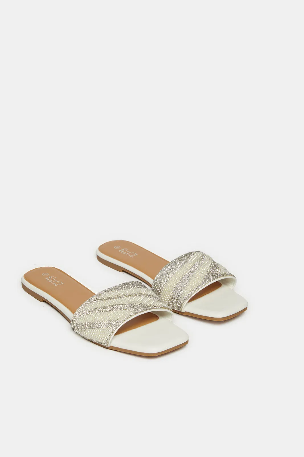 Women White Embellished Mule