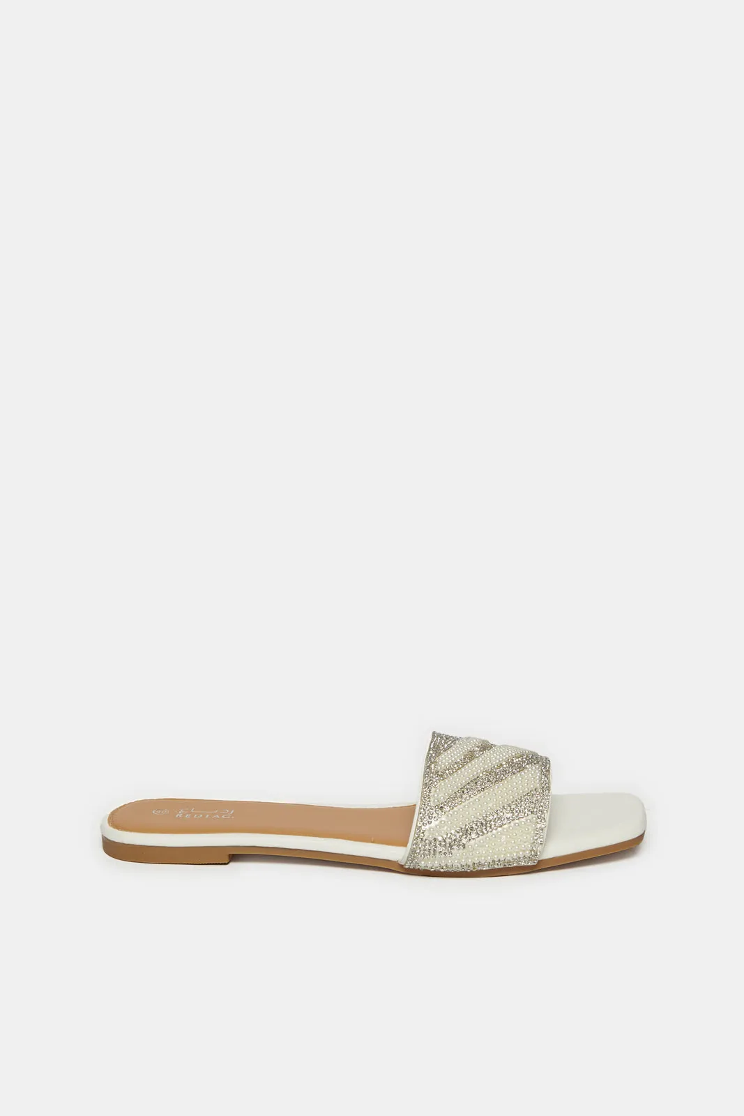 Women White Embellished Mule