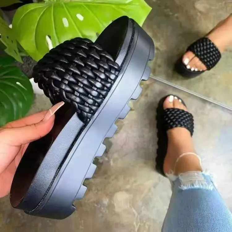 Women’s Braided Platform Sandals – Fashion Flat Open Toe Summer Slippers