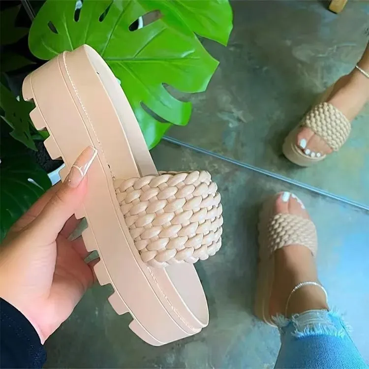 Women’s Braided Platform Sandals – Fashion Flat Open Toe Summer Slippers