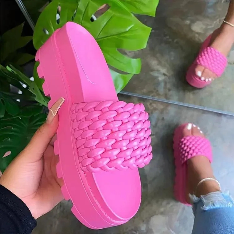 Women’s Braided Platform Sandals – Fashion Flat Open Toe Summer Slippers