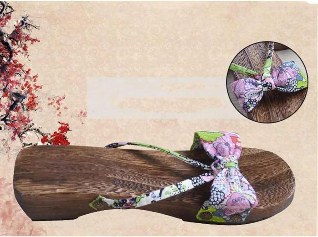 Women's Clogs Japanese Style Slippers,Japanese Traditional Style Casual Sandals,Summer Thick Soled Wooden Non Slip High Heels,Dance Kimono Shoes