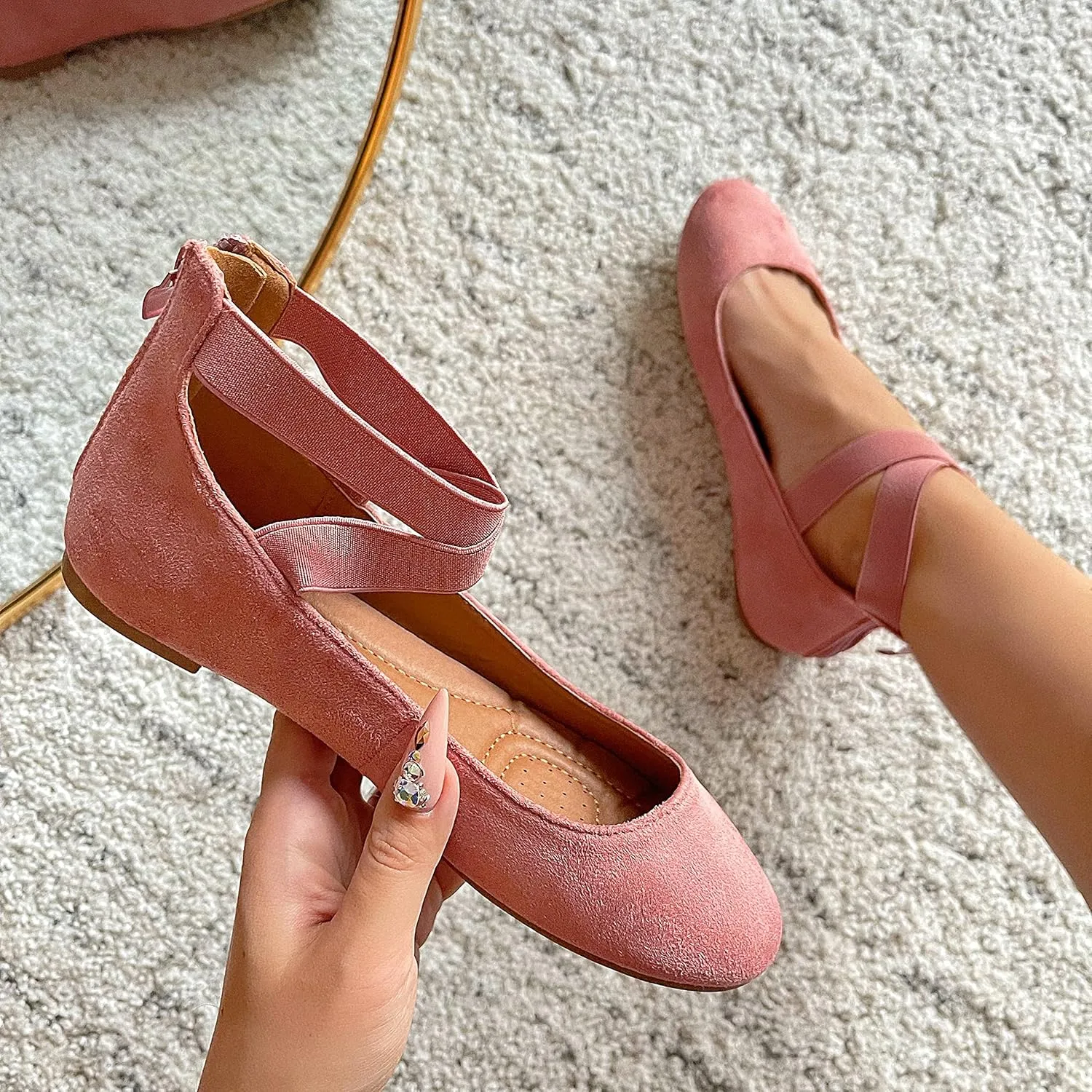 Womens Dana Closed Toe Ankle Strap Slide Flats