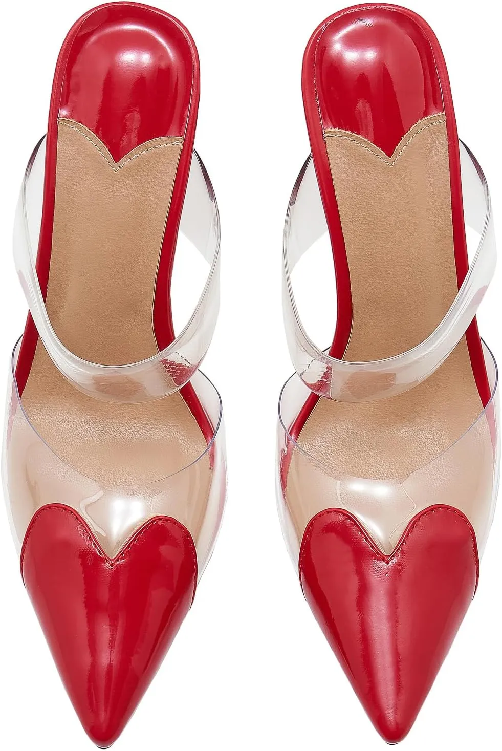Women's High Heeled Mules Heart Clear PVC Sandals Pointed Toe Stiletto Mule Slip On Sandals Party Wedding Dress Shoes