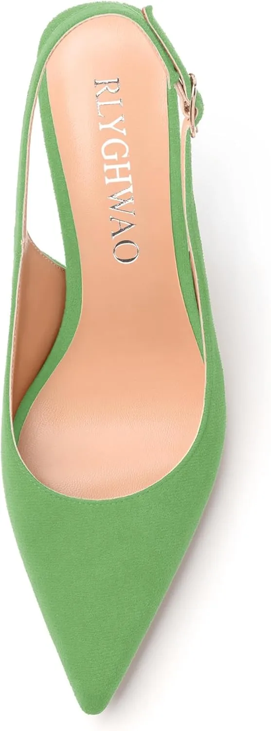 Womens High Heels Fashion Pointed Toe Buckle Slingback Pumps Solid Suede Shoes for Women