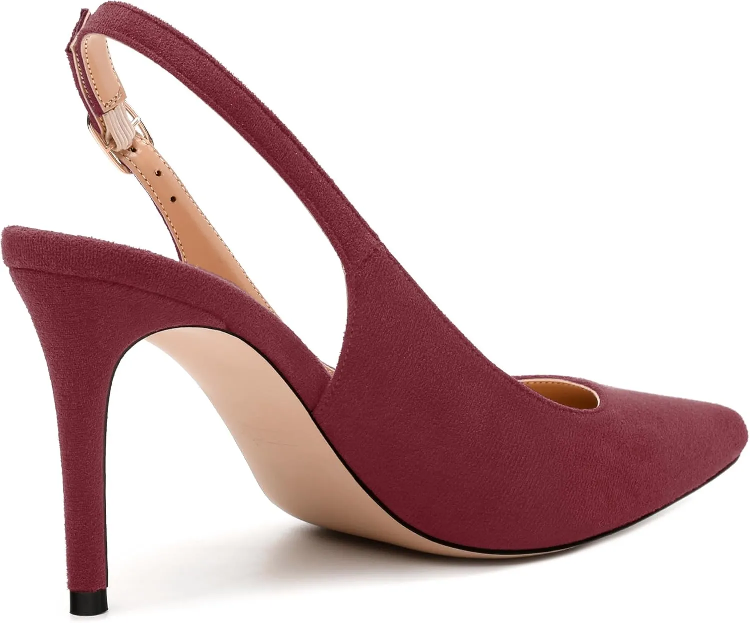 Womens High Heels Fashion Pointed Toe Buckle Slingback Pumps Solid Suede Shoes for Women