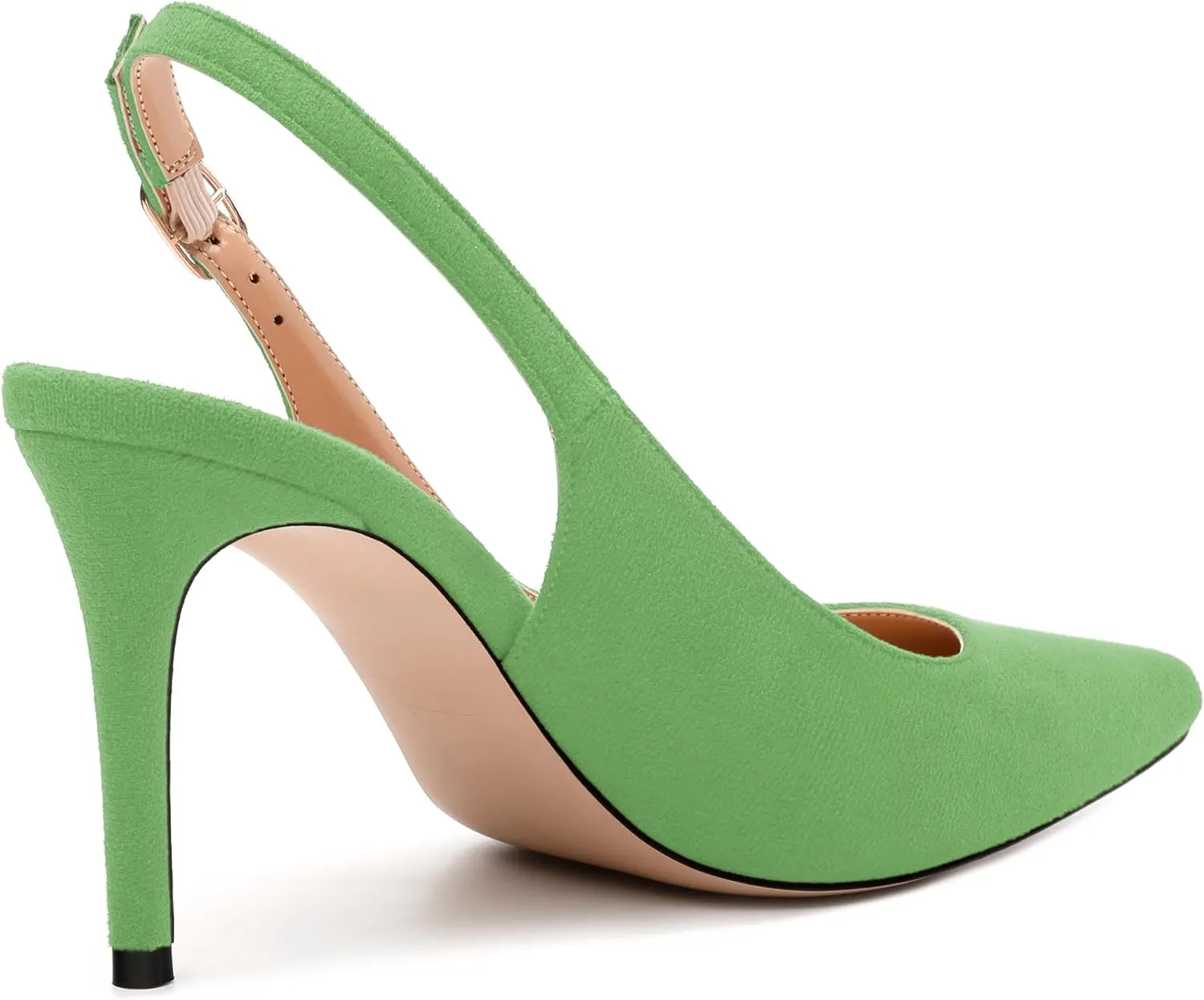 Womens High Heels Fashion Pointed Toe Buckle Slingback Pumps Solid Suede Shoes for Women
