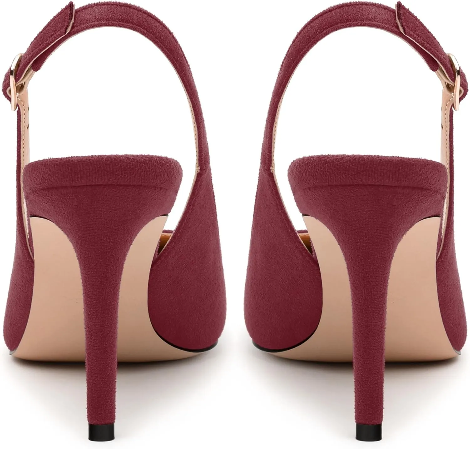 Womens High Heels Fashion Pointed Toe Buckle Slingback Pumps Solid Suede Shoes for Women