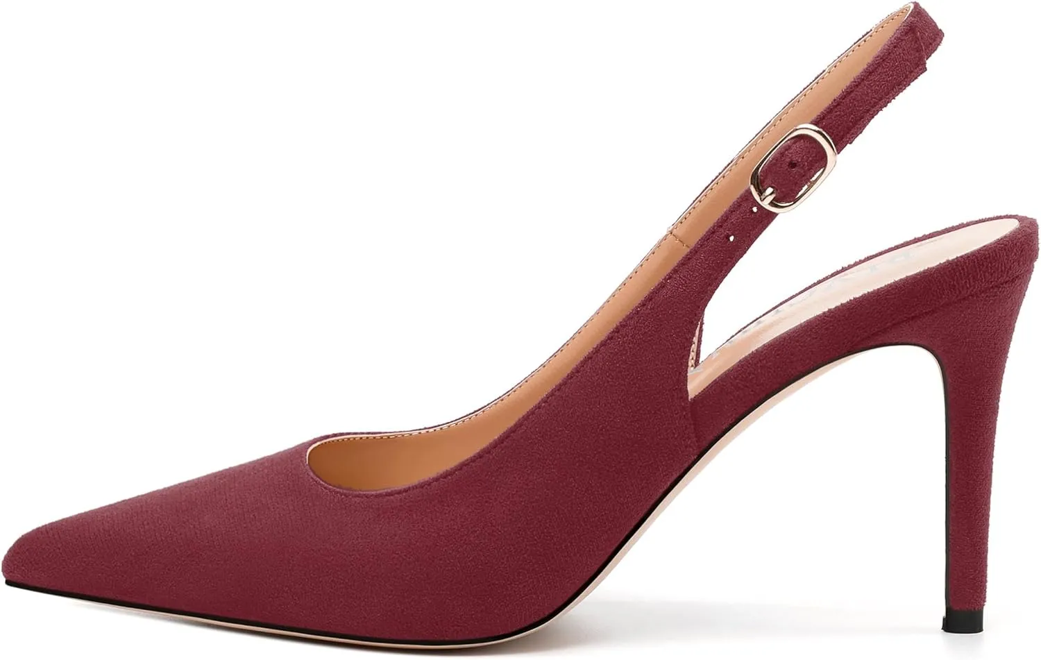 Womens High Heels Fashion Pointed Toe Buckle Slingback Pumps Solid Suede Shoes for Women