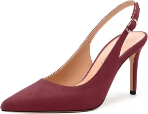 Womens High Heels Fashion Pointed Toe Buckle Slingback Pumps Solid Suede Shoes for Women