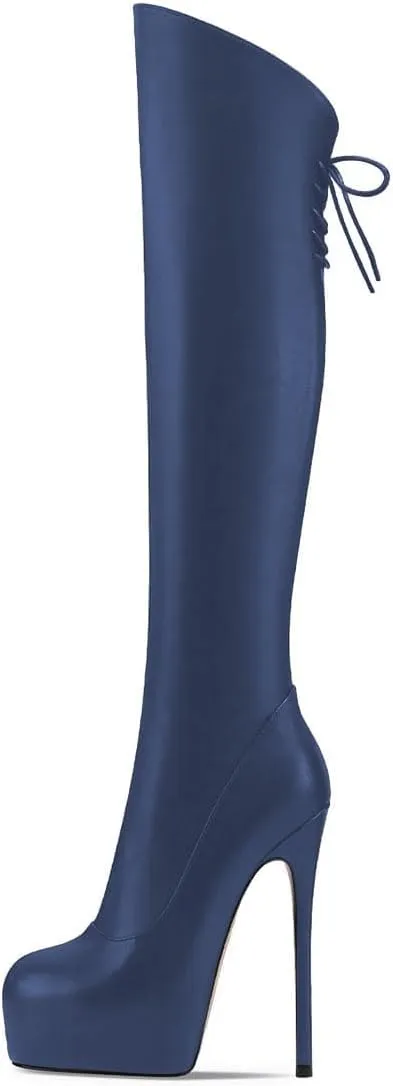 Women’s Knee High Boots High Stiletto Heel Platform Pointed Toe Side Zipper Shoes Prom Evening Party Size 4-16 US