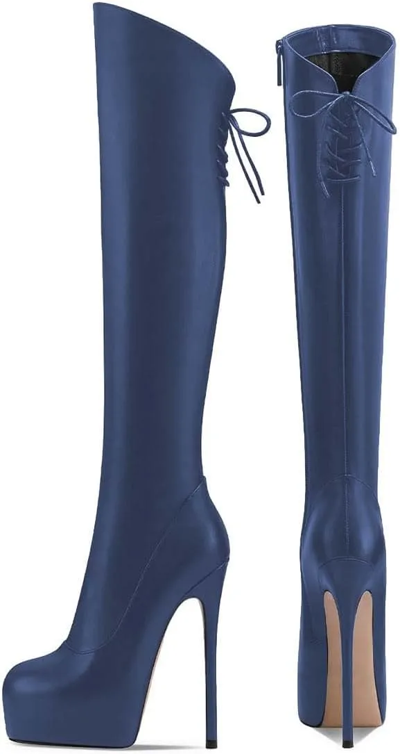 Women’s Knee High Boots High Stiletto Heel Platform Pointed Toe Side Zipper Shoes Prom Evening Party Size 4-16 US