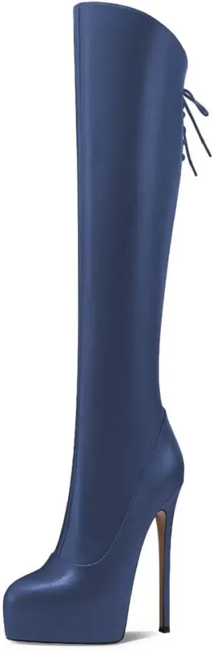 Women’s Knee High Boots High Stiletto Heel Platform Pointed Toe Side Zipper Shoes Prom Evening Party Size 4-16 US