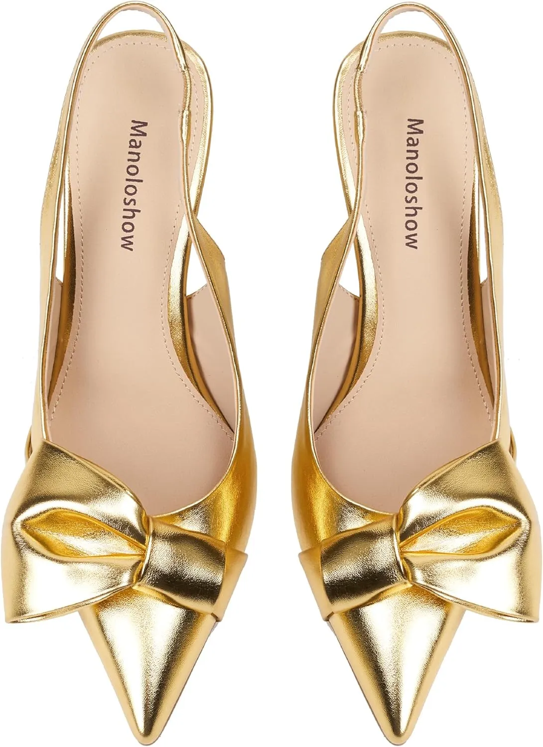 Women's Slingback Heels with Bow Leather Pointed Toe Pumps with Elasticated Strap 3.3" High Heels Evening Comfy Dress Shoes