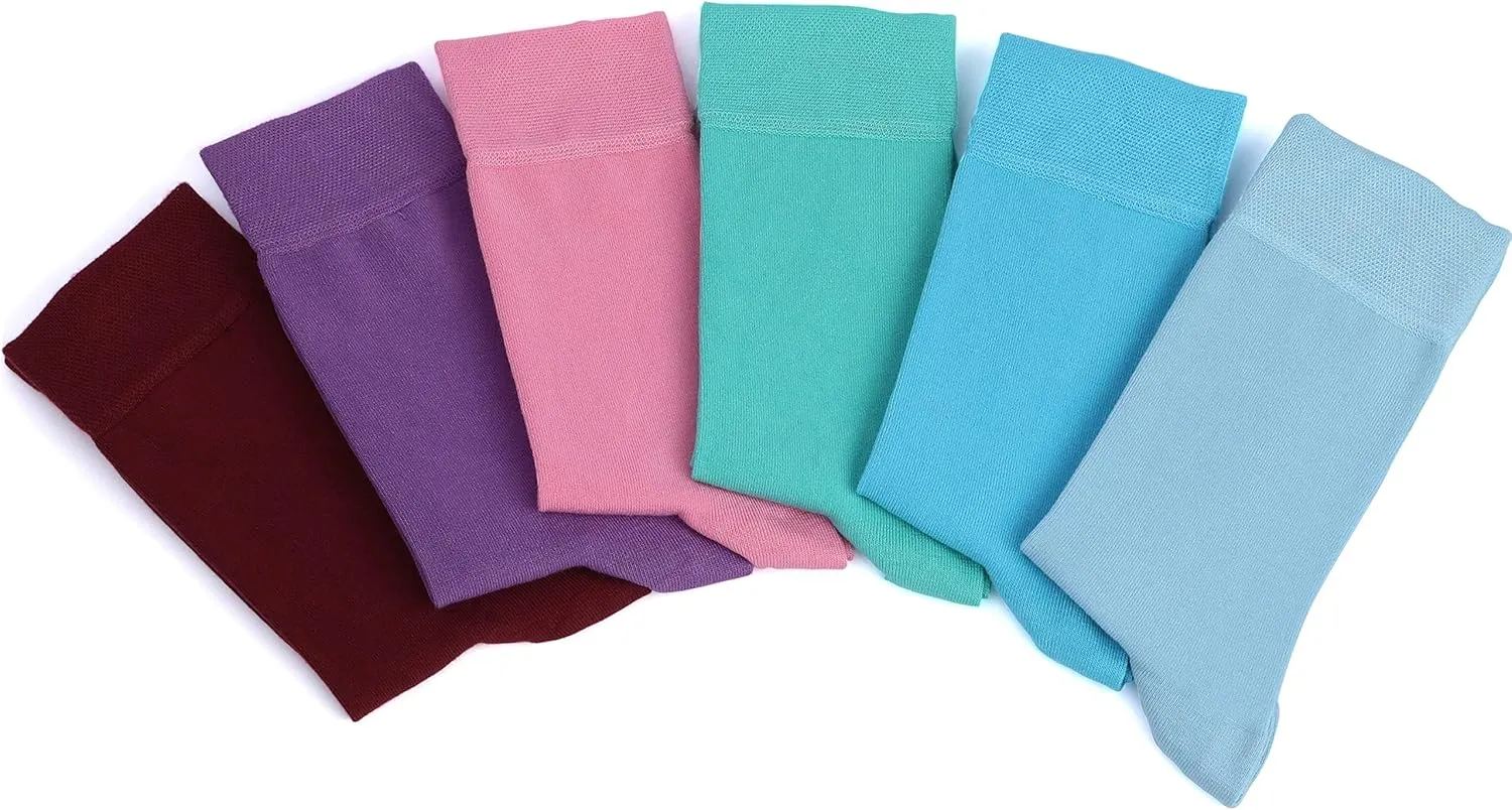 Women's Thin Rayon Dress Socks - Casual Color Crew Socks, Comfort Seam
