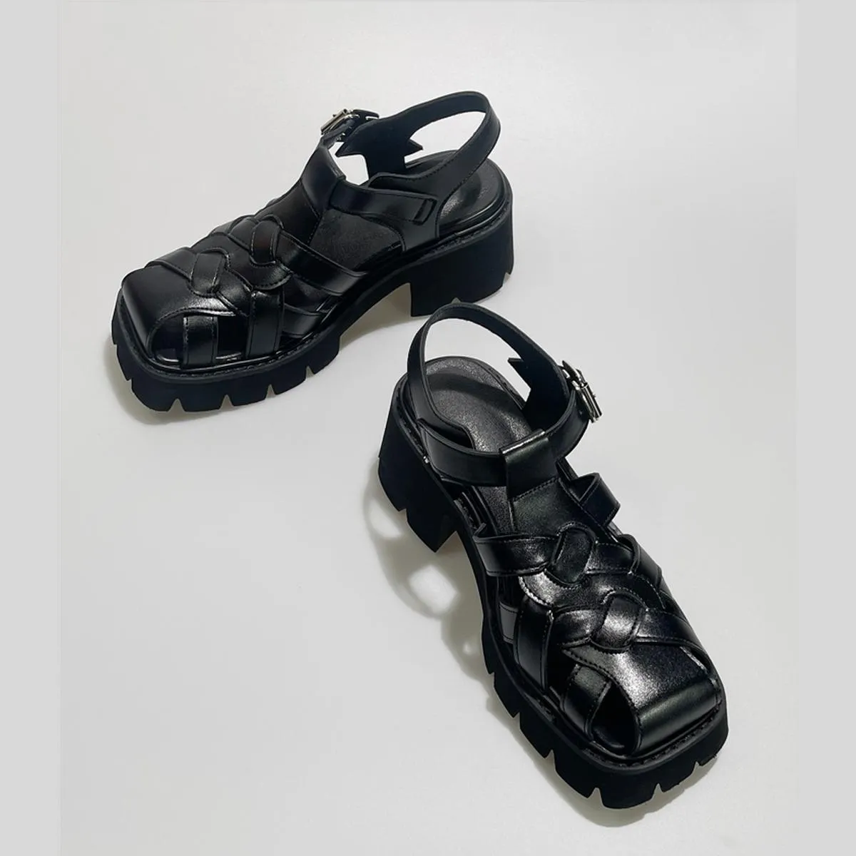 Woven Leather Platform Sandals