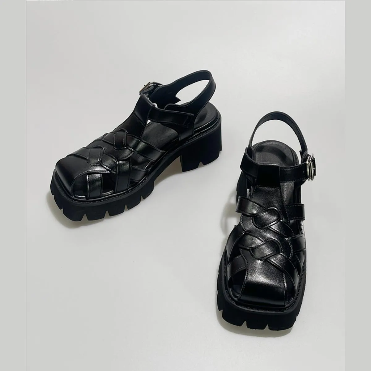Woven Leather Platform Sandals